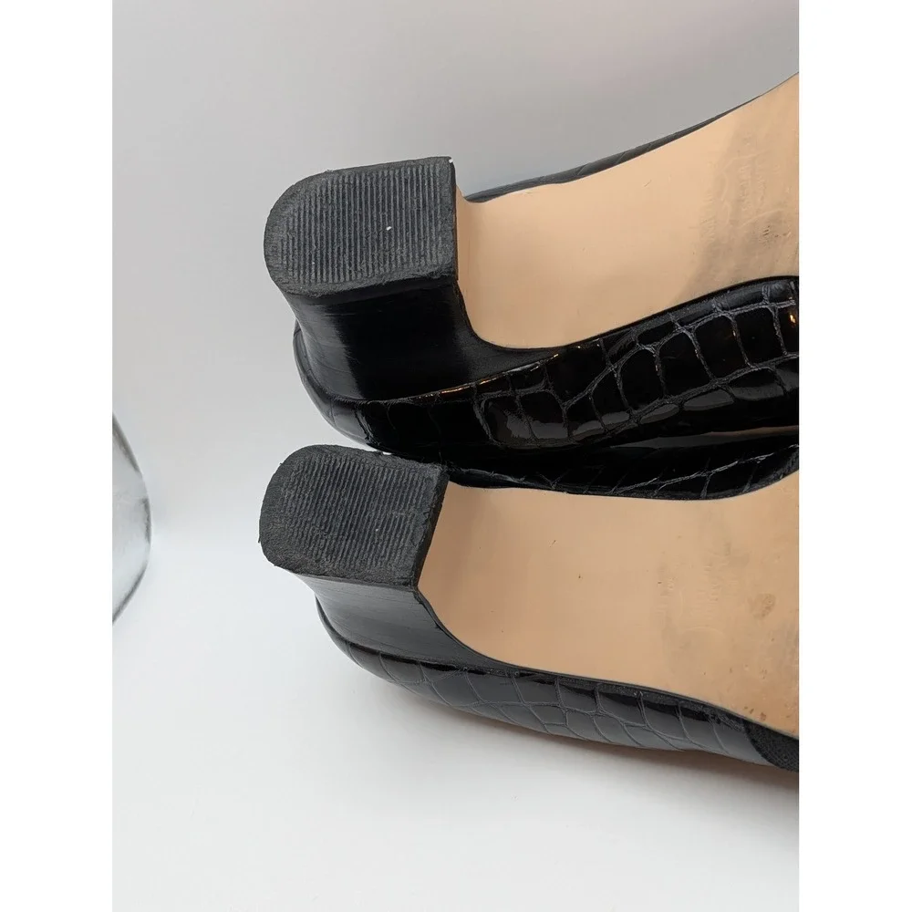 Ros Hommerson Black Croc Embossed Stretch Band Low Heel Pumps Womens 7N Narrow